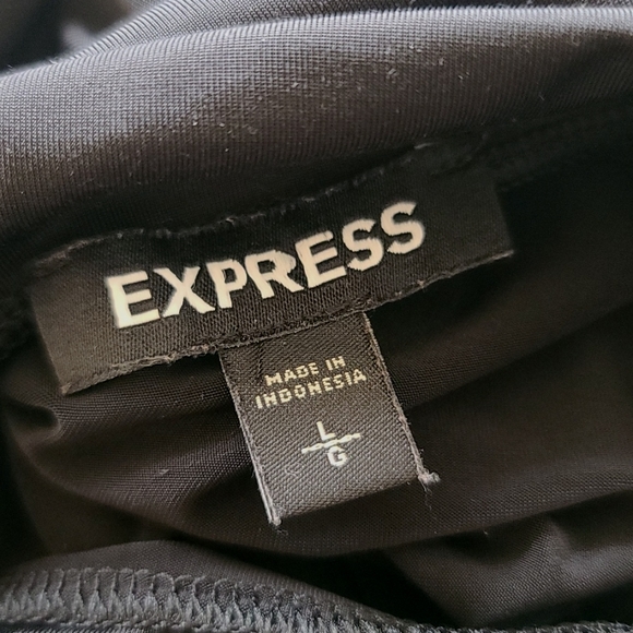 EXPRESS Black Cowl Neck Sleeveless Bodysuit L One Piece Shell Drape Neck Thong - Picture 12 of 16